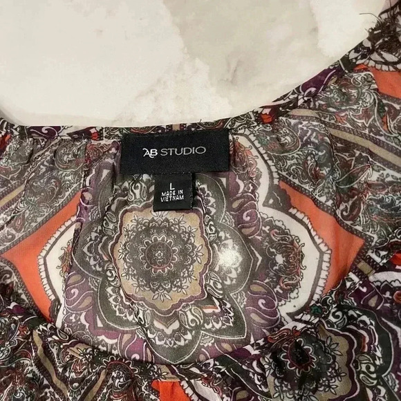 AB Studio Floral Paisley Sheer Blouse Boho Flared Sleeve Women's Large Hippie - Picture 5 of 7